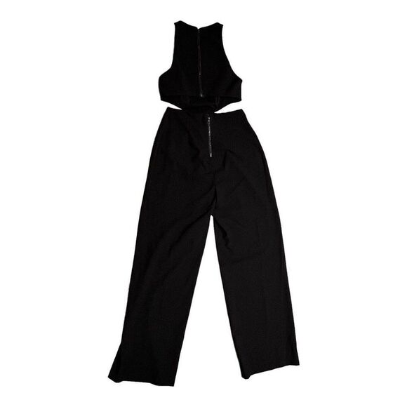Alice Olivia Cara Jumpsuit 0 Black Cutout Crepe Pleated Sleeveless Wide Leg Fall - Picture 14 of 16
